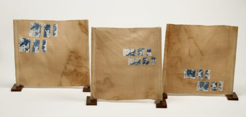 Capture, 2019, 30” x 11” x 10,” Cotton yarn, cotton fabric, cyanotype chemicals