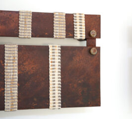 Minute, 2020, Cotton, Rusted Steel Rusted steel frame with handwoven fabric. Wall hanging.